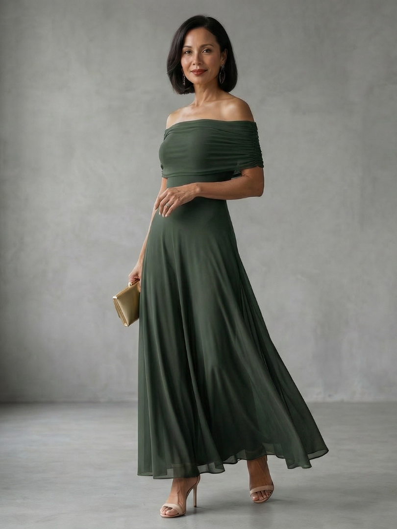 June™ | Off Shoulder Draped Midi Dress