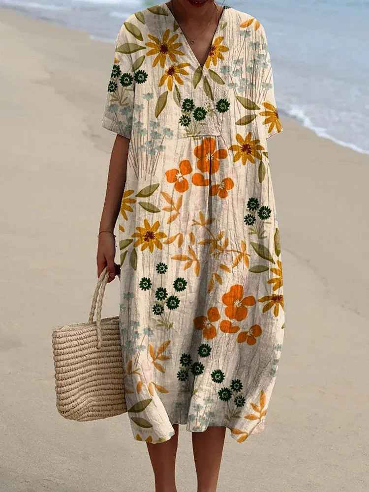 Relaxed fit vintage floral maxi dress ideal for warm weather and outdoor events.