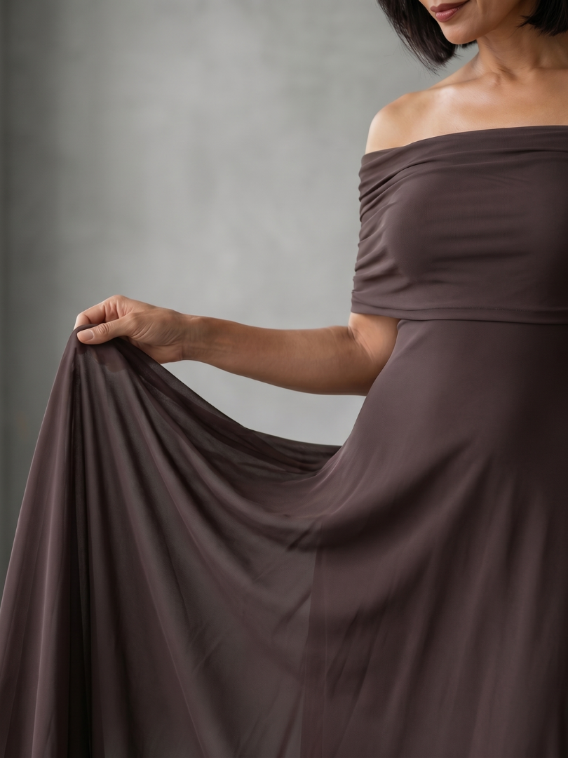 June™ | Off Shoulder Draped Midi Dress