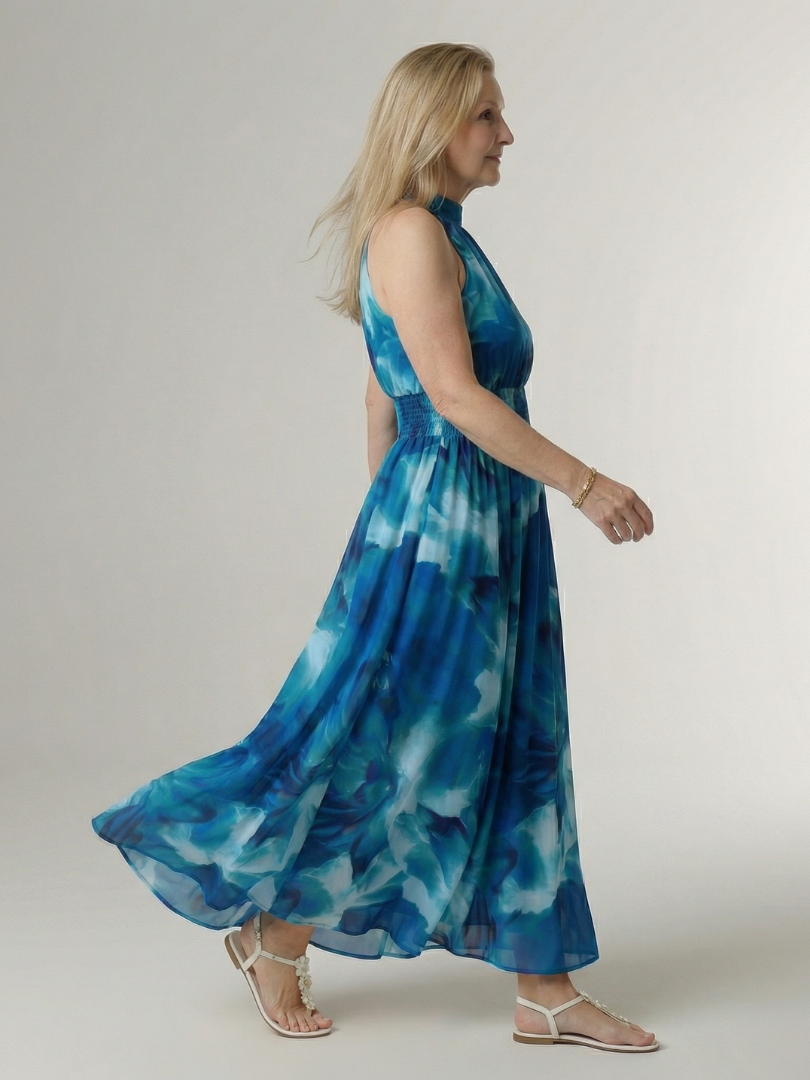 Thea™ | Pleated Waist Stripe Midi Dress