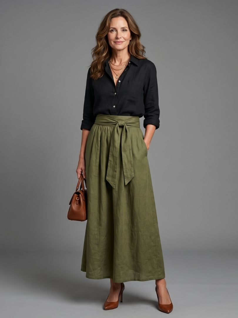 Casual two-piece Veronica blouse and midi skirt set for women