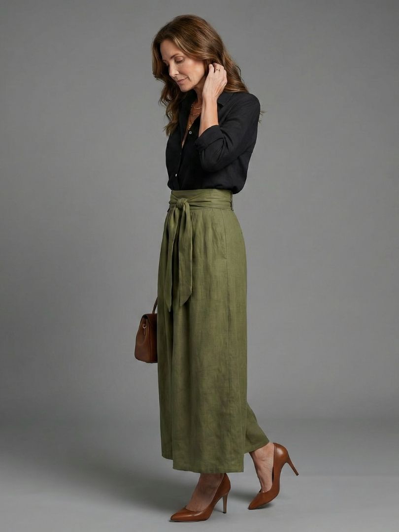 Veronica two-piece outfit featuring a blouse and a midi skirt