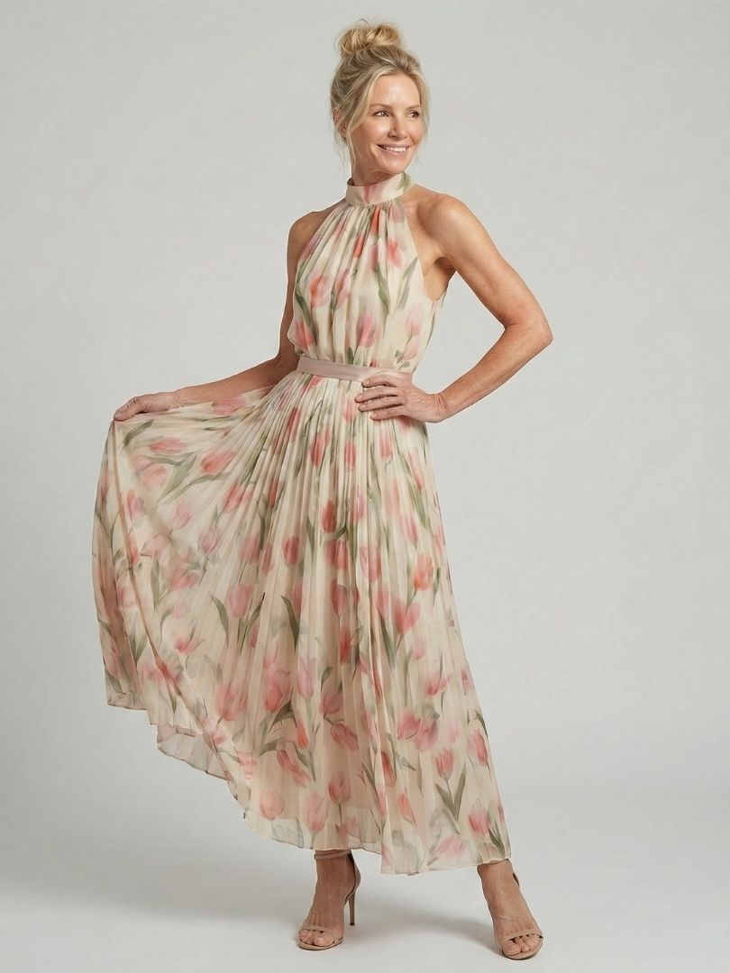 Aurelia™ | Halter Neck Floral Midi Dress