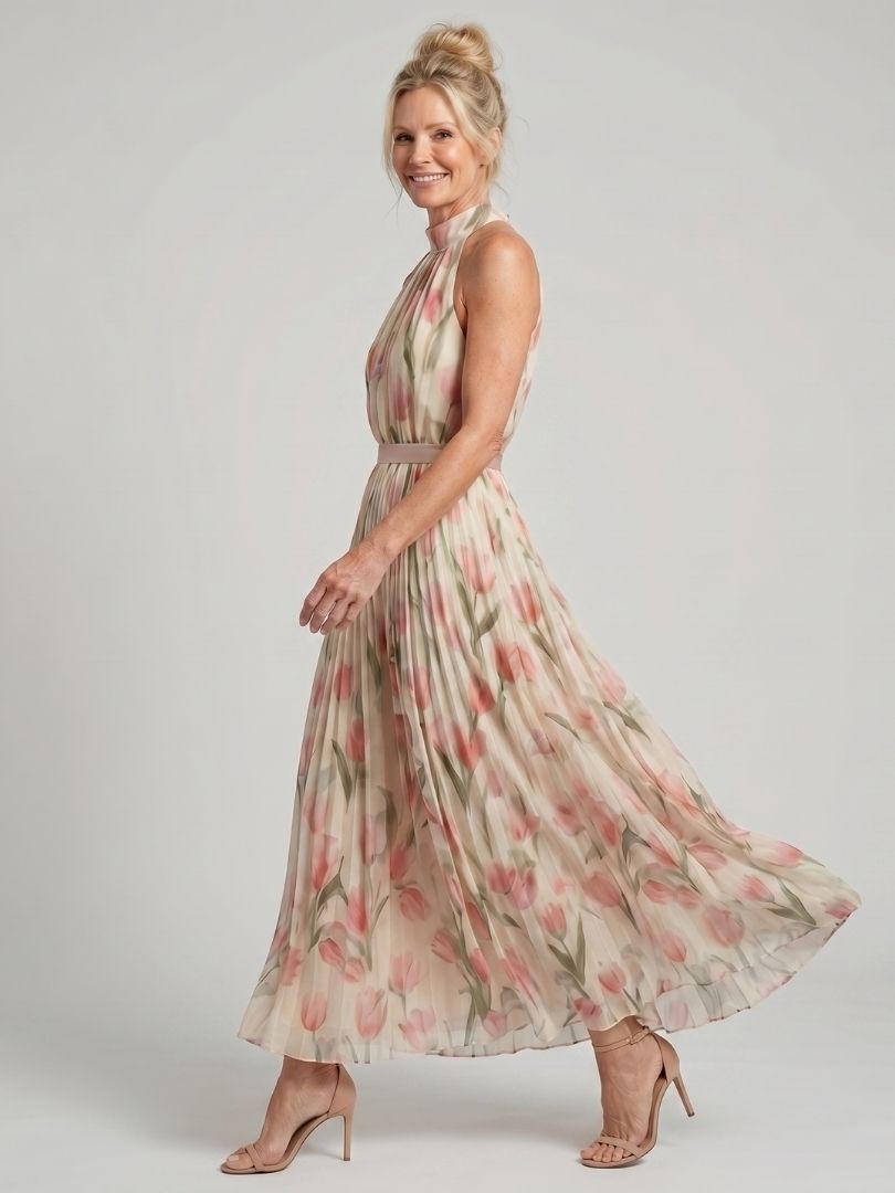 Aurelia floral halter neck midi dress details