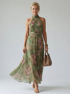 Gathered halter midi dress with a feminine touch