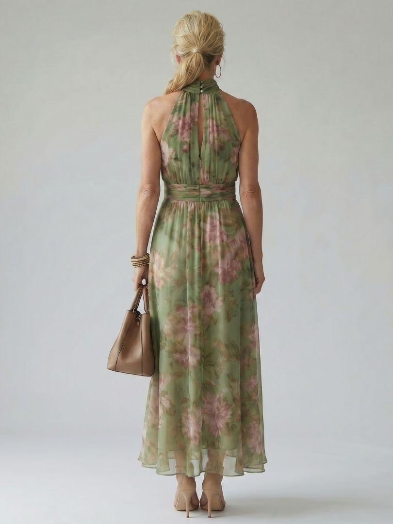 Gathered halter neck midi dress for everyday wear