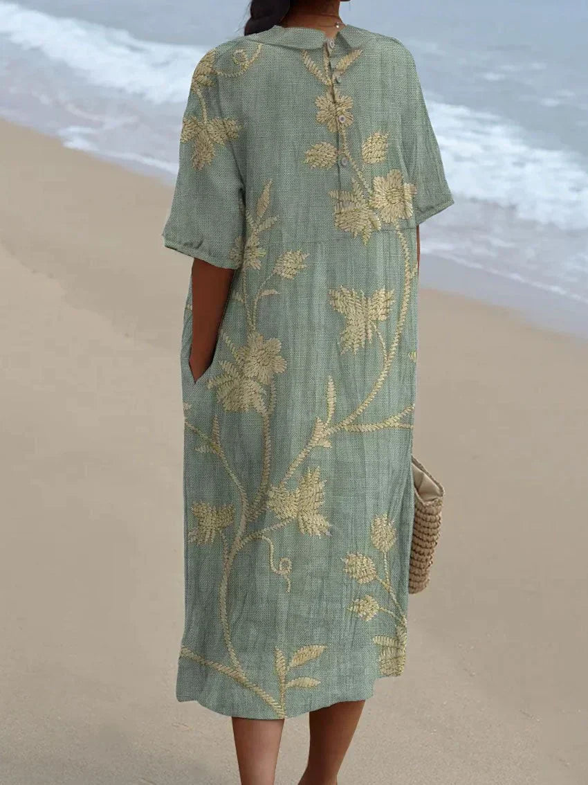 Maya Maxi dress in a vintage floral print, perfect for casual summer outfits.
